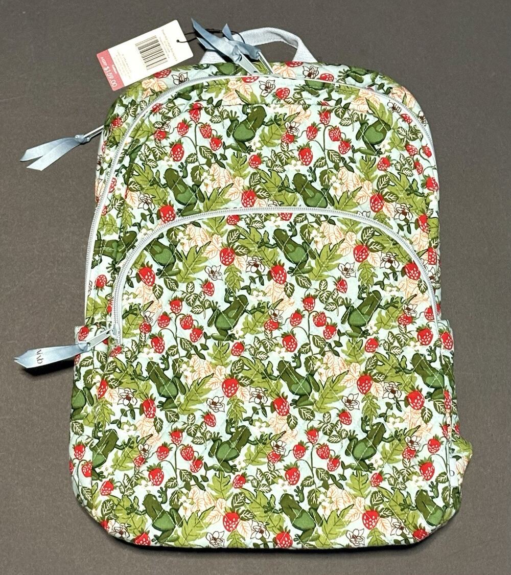 Vera Bradley Frogberry Essential Large Backpack Book Bag Padded Laptop Pocket